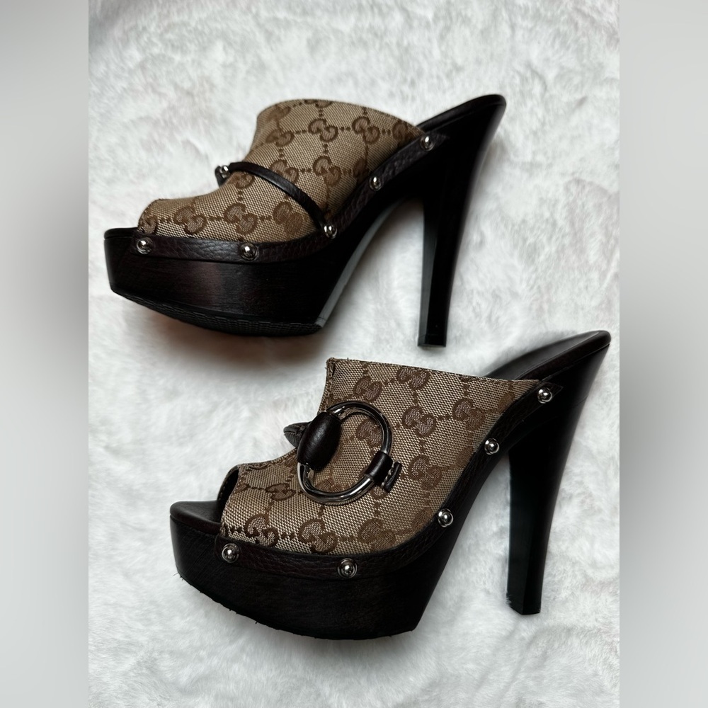 Gucci Women's Brown Monogram Mules - Picture 3 of 16